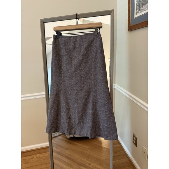 LOFT Wool Silk Blend A-Line Skirt Gray Textured Midi Size 0 - Picture 2 of 4